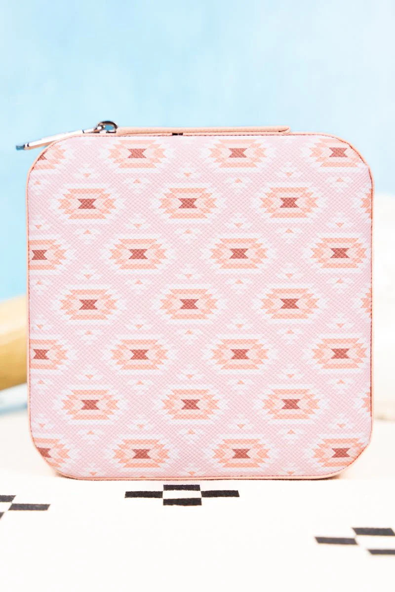 Peach Aztec Spring Small Travel Jewelry Box