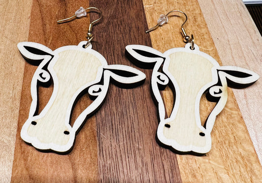 Cow Head Wooden Earrings