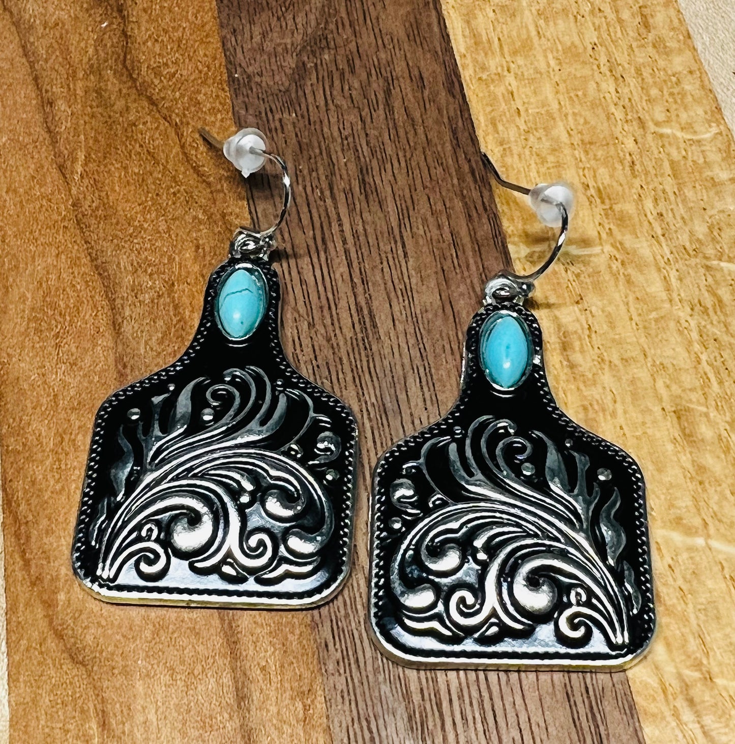 Turquoise Cattle Tag Earrings