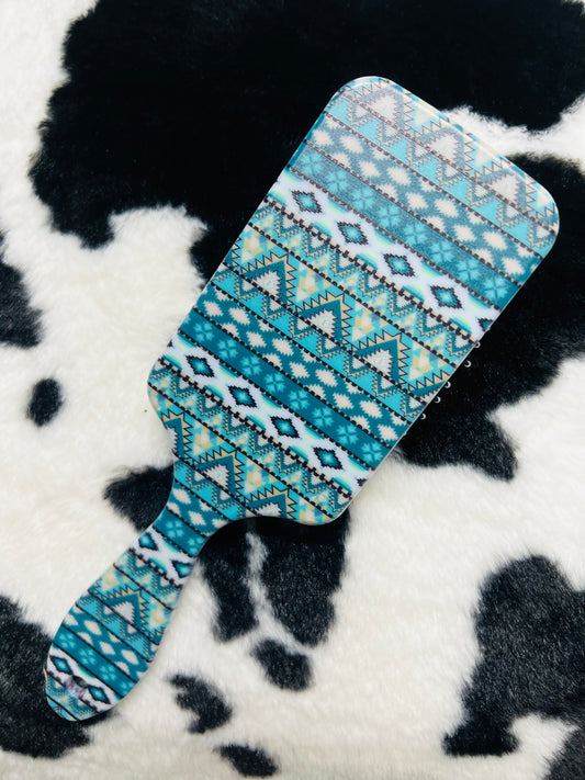 Teal Aztec Hair Brush