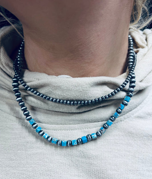 Turquoise Cube Bead Layered Necklace