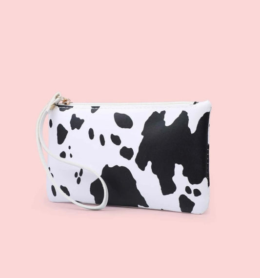 Cow print small wristlet