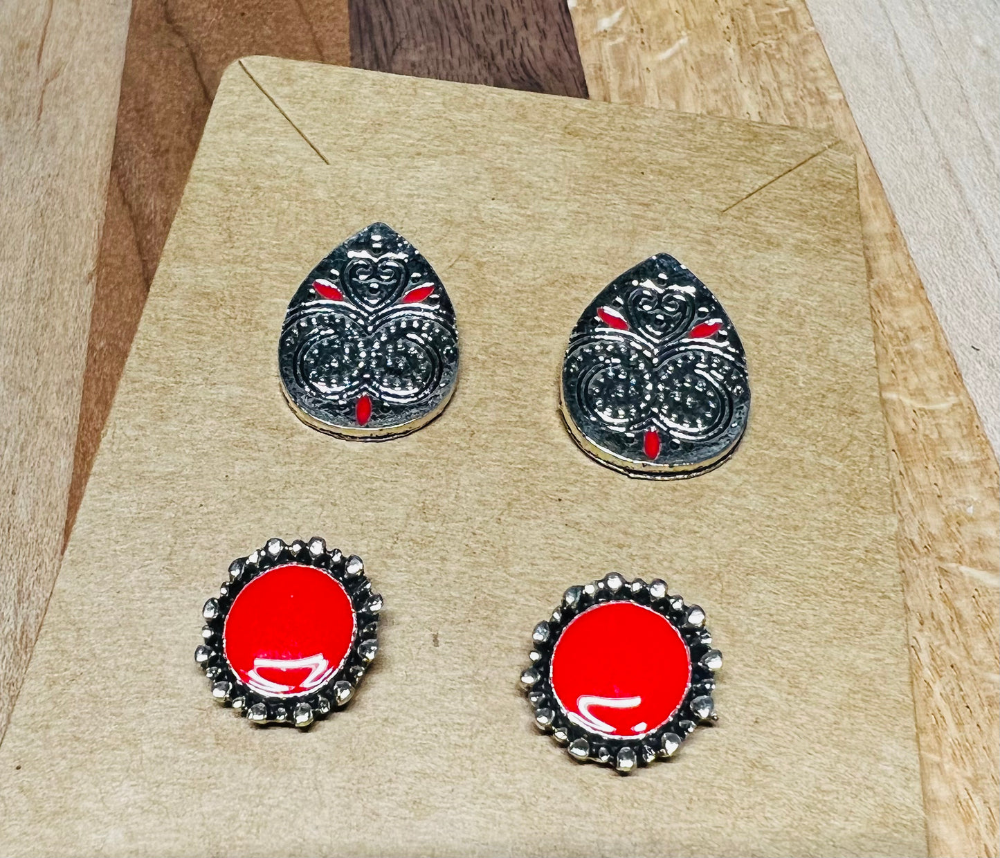 Red Boho Earring Set